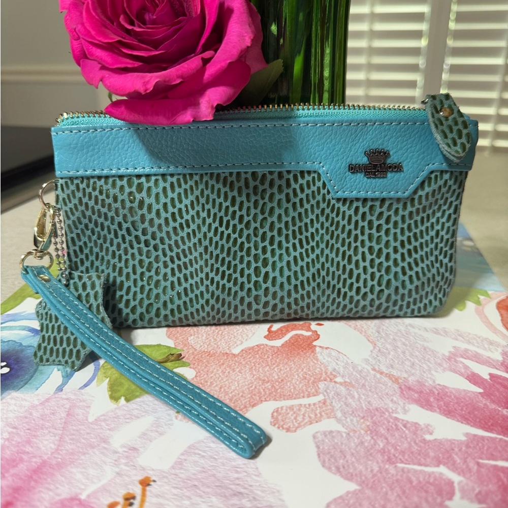 Brighton Blue Snakeskin Wristlet Clutch